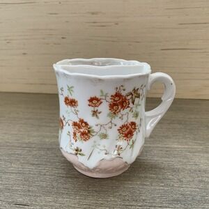 Vintage Porcelain Mustache Tea Cup Mug with Pink & Orange Floral Gold Design